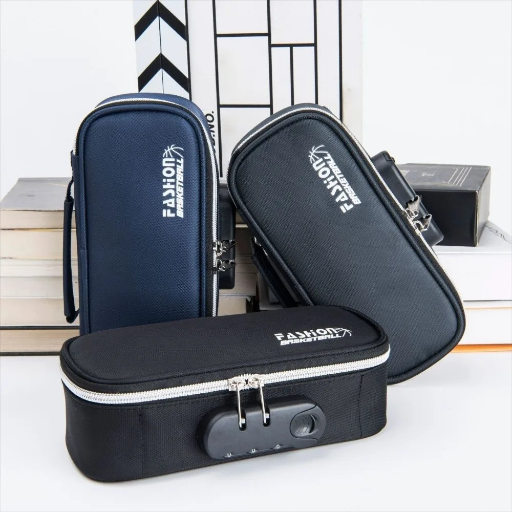 Canvas Large-Capacity Pencil Case 4 Layers Stationery Password Lock Pen Box Handheld Strong Zippers Portable Organizer Box Boy