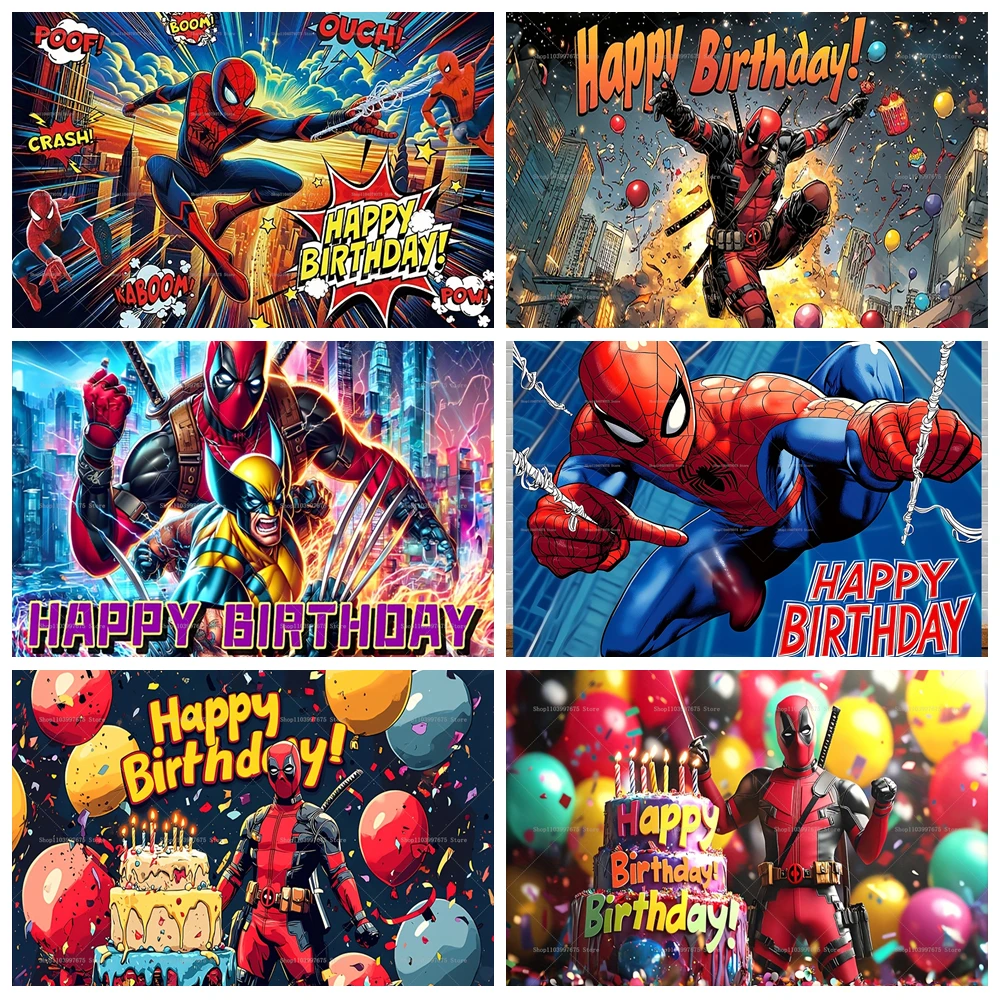 

Deadpool Spiderman Theme Children's Birthday Party Decoration Background Banner Wolverine Boy Photography Supplies Kids Gift