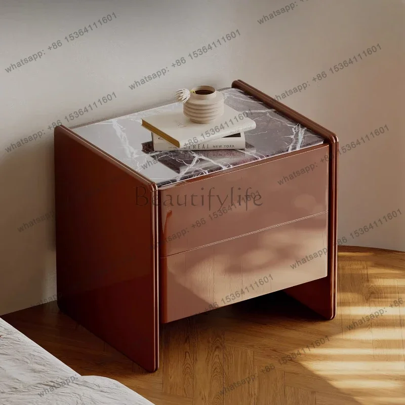 

yj57 High-end marble bedside table high-light paint Italian light luxury storage drawer cabinet