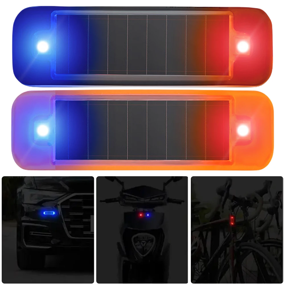 Solar Power Strobe Dummy Alarm Lamp Mini LED Car Warning Light Red-Blue Strobing Wiring-Free Car Rear Collision Prevention Light