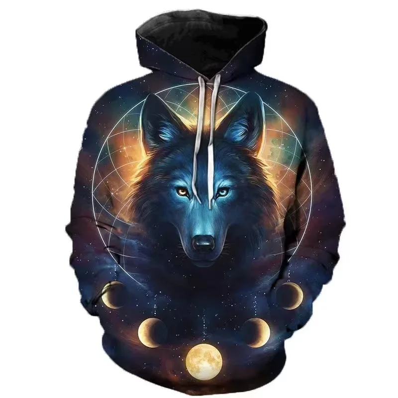 Fashion Autumn And Winter New Animal Wolf Hooded Sportswear Men's 3D Model Wolf Hooded Sportswear Men's Hooded Sportswear Tops