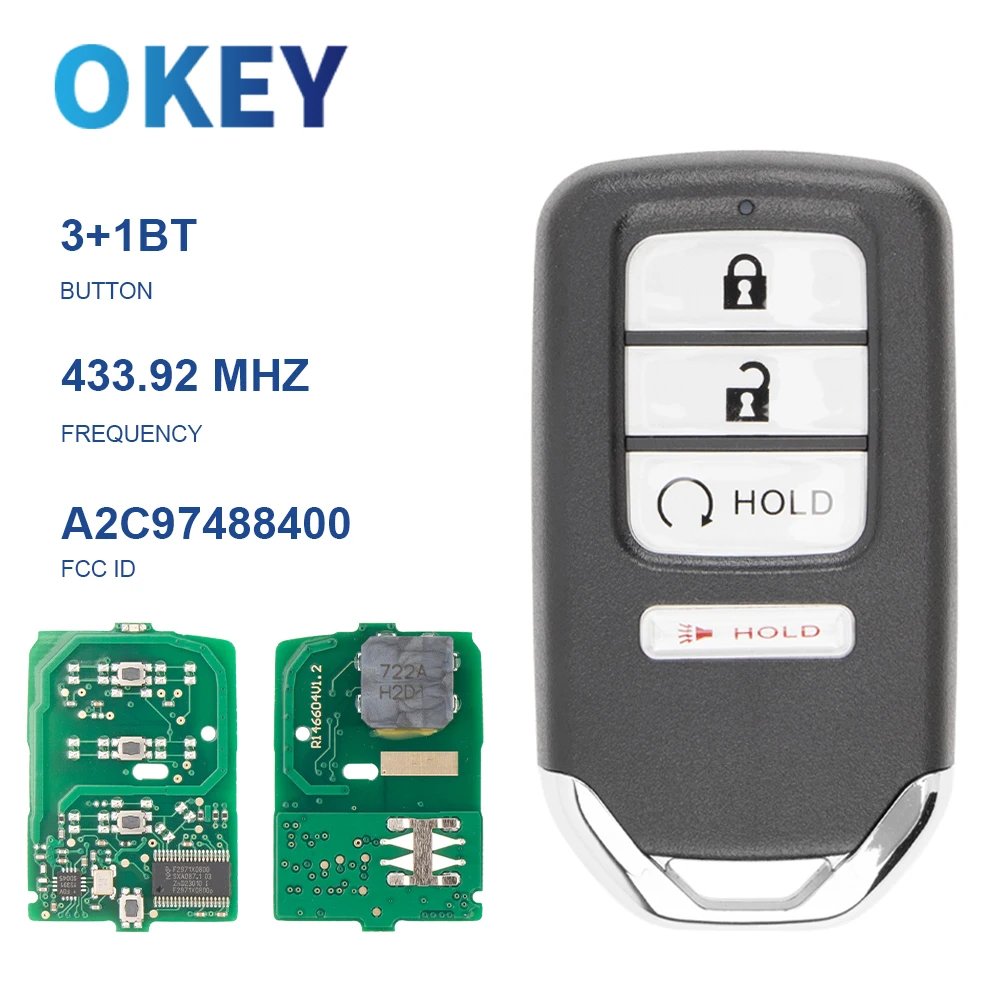 

Okey Smart Remote Car Key Card Keyless Go A2C97488400 ID47 чип 433 МГц для Honda Ridgeline 2017 2018 2019 P/N: 72147-T6Z-A11