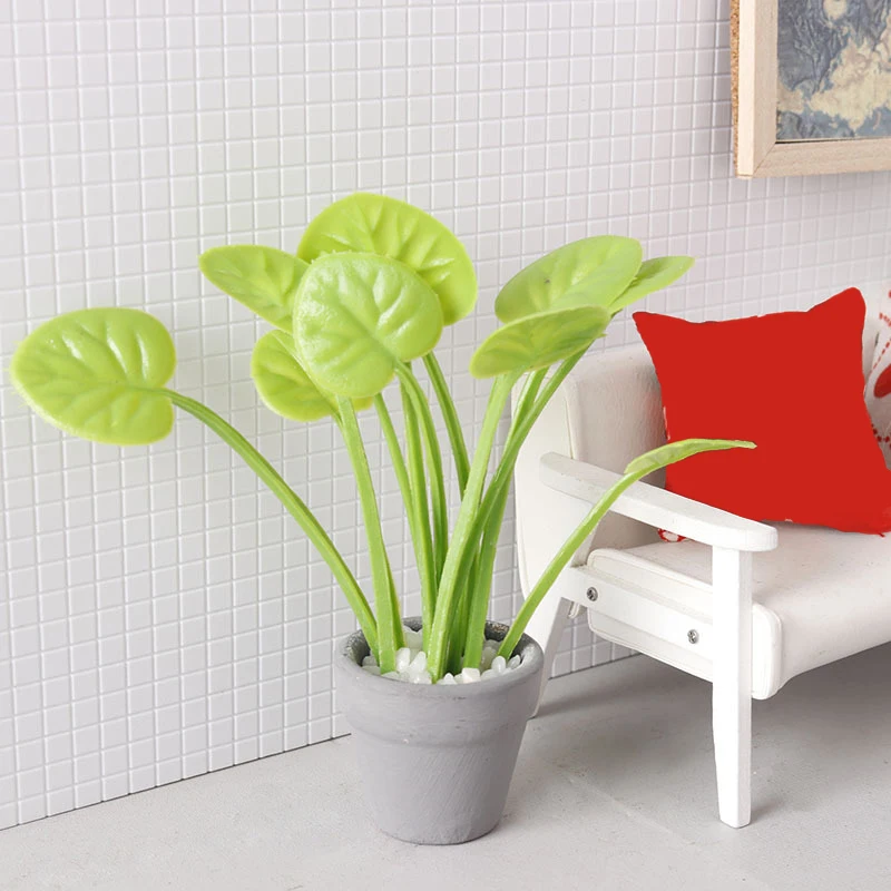 1/12 دمية نبات مصغر بوعاء نموذج دمية المنزل محاكاة النبات الديكور لعبة مصغرة حديقة النباتات الخضراء الحلي