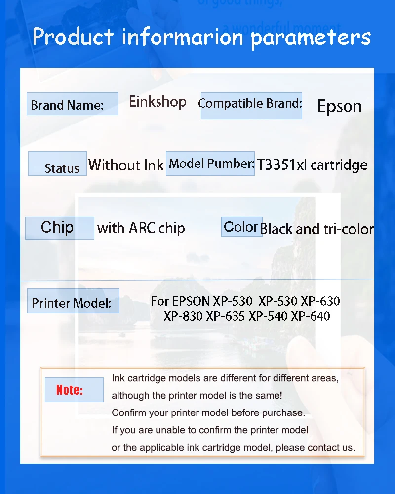 einkshop 33 T33xl Refill ink cartridge T3351 T3361 - T3364 For Epson xp530 xp900 xp830 xp645 xp635 xp630 xp540 xp640 ARC Chip