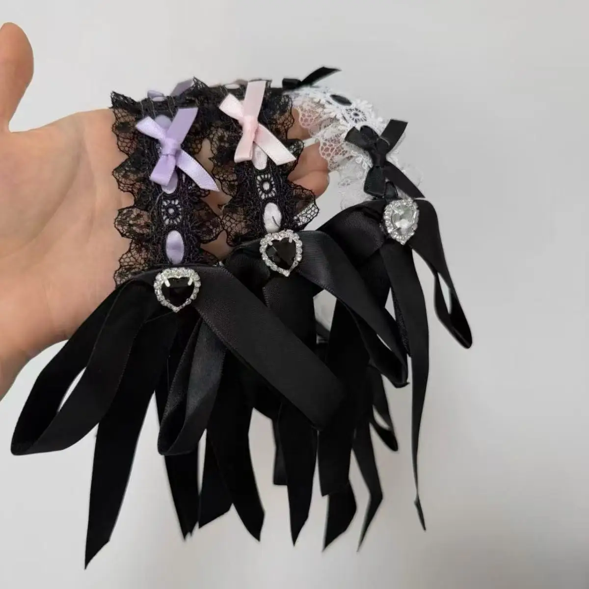 Lace Collar Heart Bow Lolita Cute Lace Headband with Rhinestones