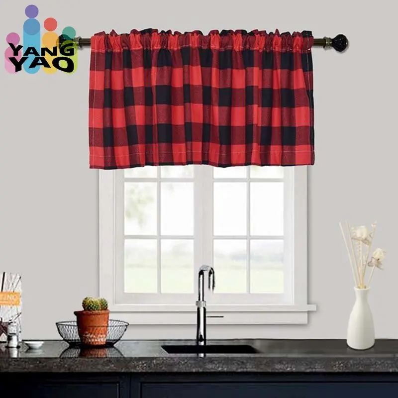 

Buffalo Check Plaid Window Valances Black Farmhouse Design Treatment Decor Curtain Rod Pocket for Kitchen/Living Room 1pc TJ6968