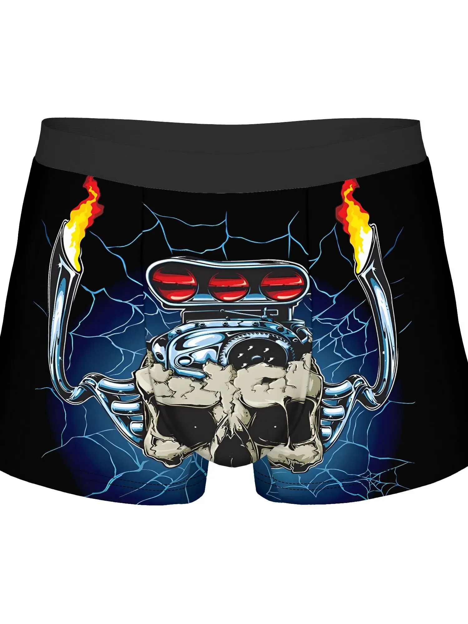 Car Mechanic Garage Piston Skull Auto Repair Creative Men's Trunks Black Border Underwear, Unique Animal Graphic Underpants