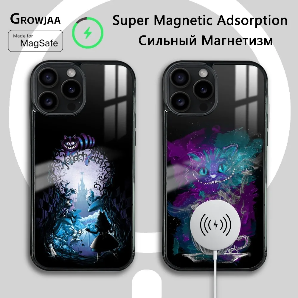 Funda de teléfono Disney Alicia en el país de las Maravillas para iPhone 16 15 14 13 12 11 Pro Max Plus Mini nueva cubierta magnética inalámbrica con espejo Magsafe