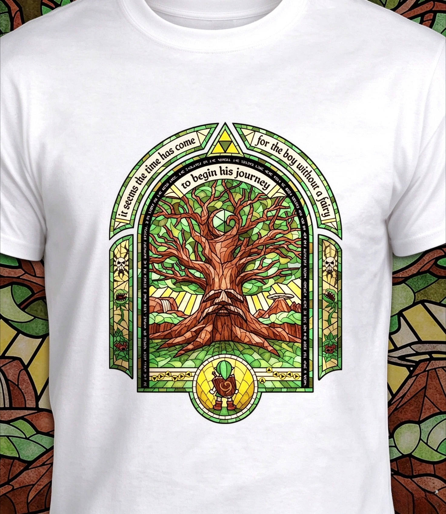 The Legend of Zelda T-shirt Stained Glass Deku Tree Print Ocarina of Time Game Oversized Short Sleeve Streetwear Gamer Tee