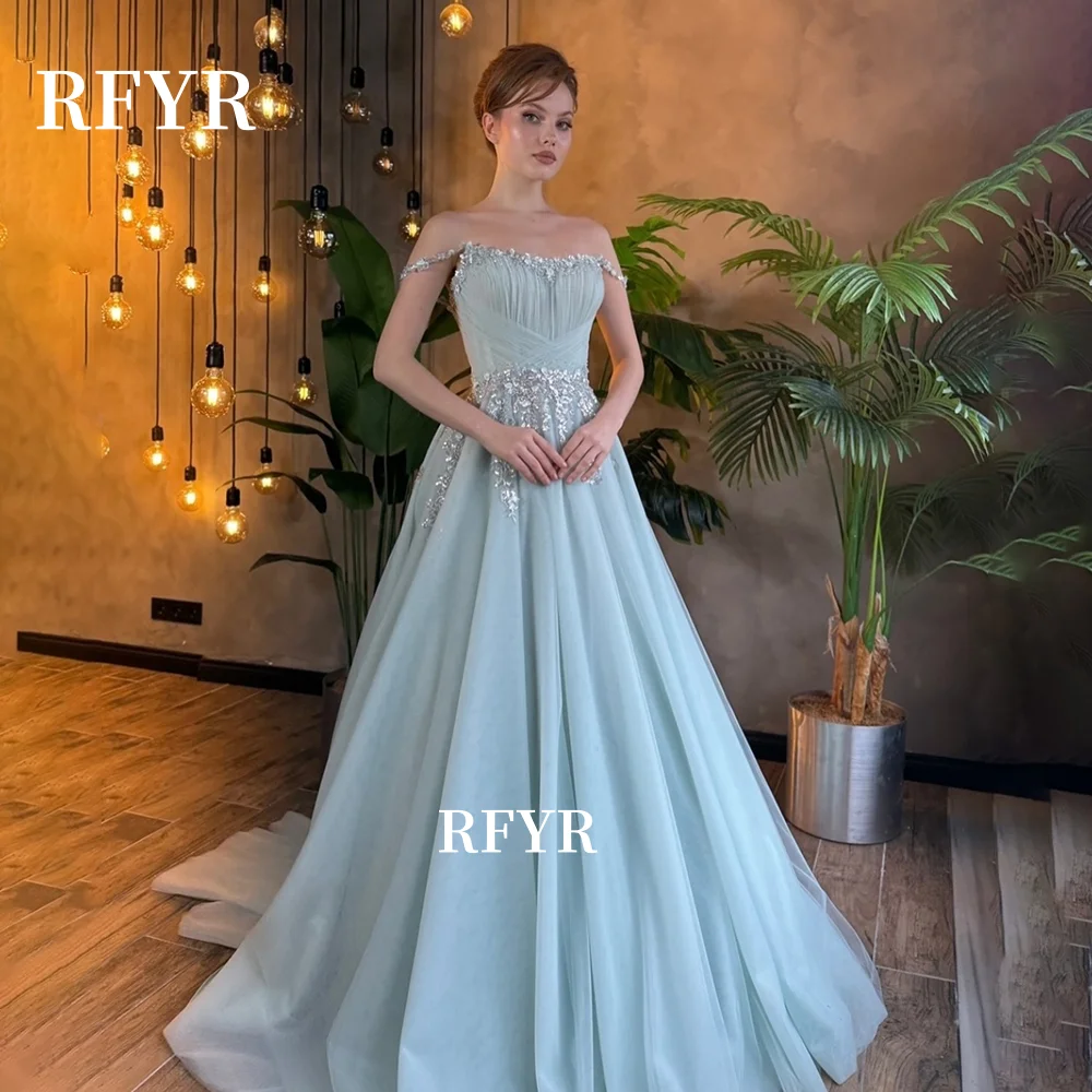 

RFYR Off Shoulder Prom Dress Glitter Evening Gowns Beaded Princess Ball Gowns فساتين مناسبة رسمية Customized