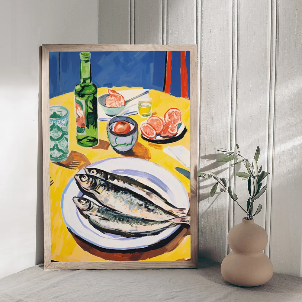 Colorful Sardine Lobster Fish Ocean Animal Classic Vintage Posters Whitepaper Prints Posters Artwork Kawaii Room Decor