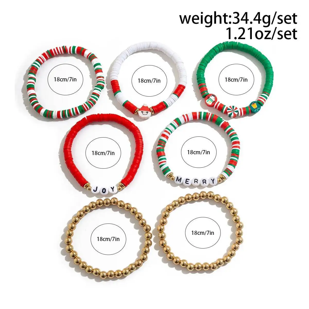 SHIXIN 7 قطعة/المجموعة سانتا كلوز ثلج عيد الميلاد سوار للنساء تكويم الذهب اللون الأحمر حبة سوار مرح الفرح رسالة الإسورة