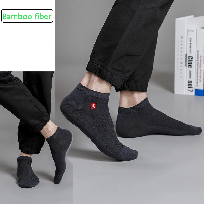 Calcetines tobilleros de fibra de bambú para hombre, calcetín desodorante antibacteriano bordado, ideal para regalo de verano, 5 pares, 2024