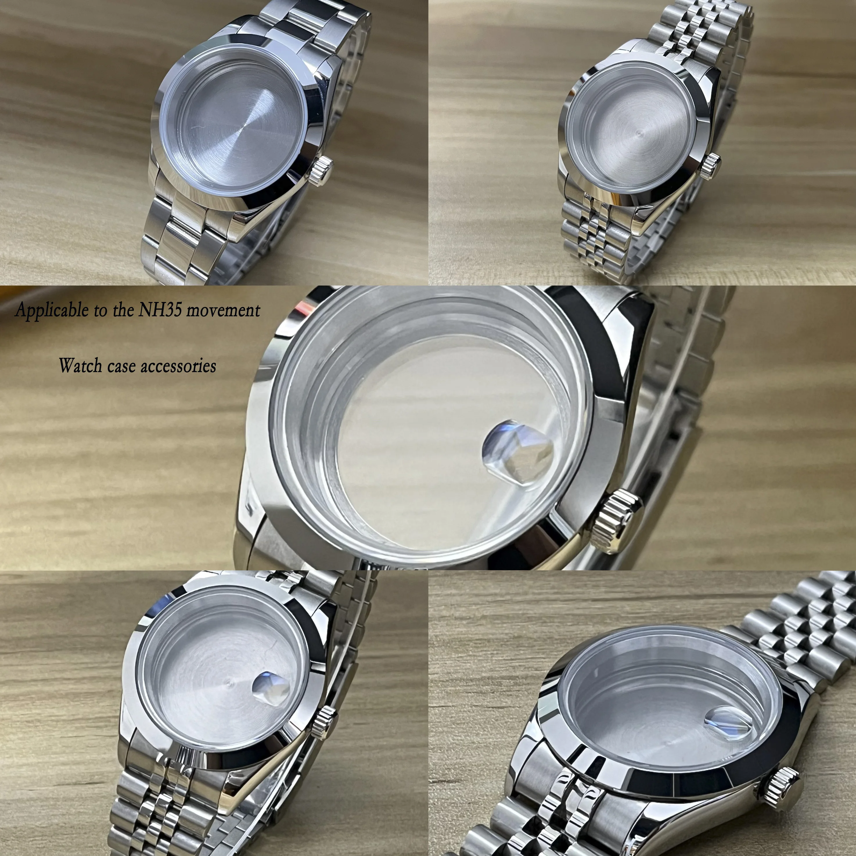 

Корпуса часов 36 мм и 39 мм с серебряной полировкой и сапфировым стеклом Браслет из нержавеющей стали среднего глянца для механизмов NH35 и NH36