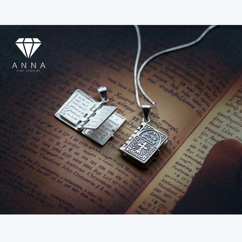 

Trendy Vintage Bible Pendant Necklace For Women Men S925 Sterling Silver Fine Jewelry Festival Christian Birthday Gift Party