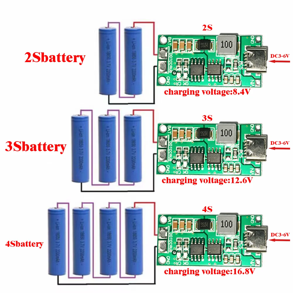 2S 3S 4S Lithium Battery Charging Module Charging Board Battery Charger TypeC Charging 8.6V 12.6V 16.8V 2A