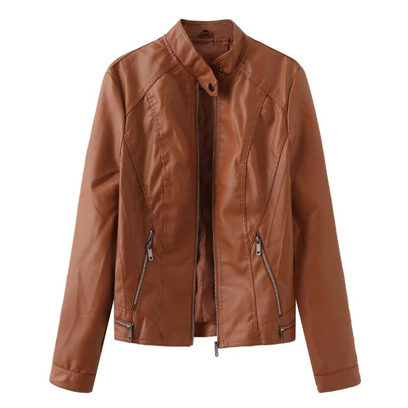 Leather Jacket Female Autumn Long-sleeved Zipper Slim Fashion Biker Coat Imitation Leather Jacket Stand Collar Jacket