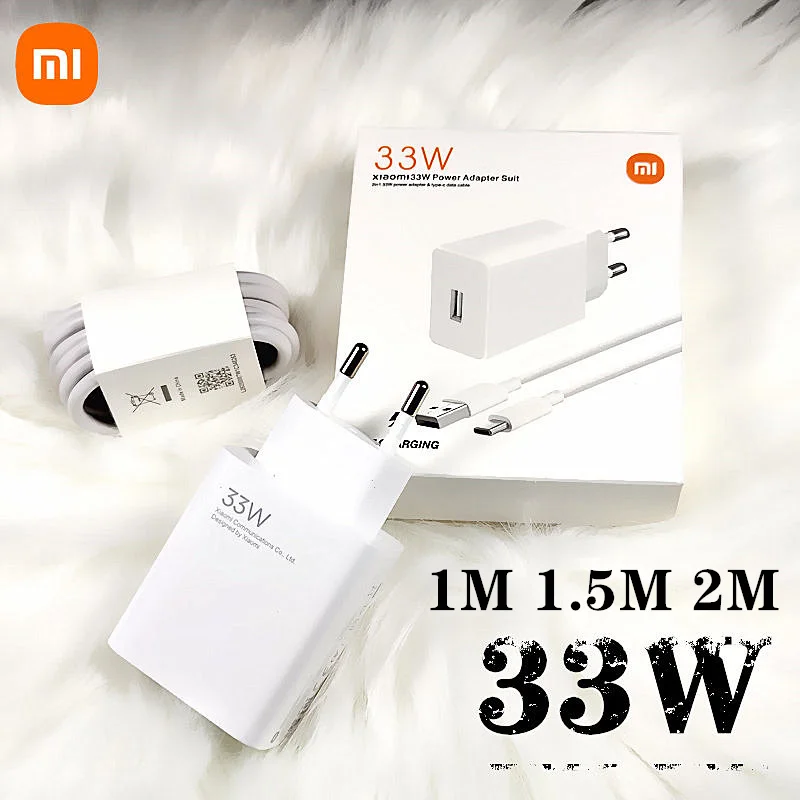 Original Xiaomi Charger 33W Fast Turbo Charge 2M 1.5M Type C Cable For Mi 10 9 10T Lite POCO X3 NFC Redmi K40 Note 9 10 Pro - náhled 2