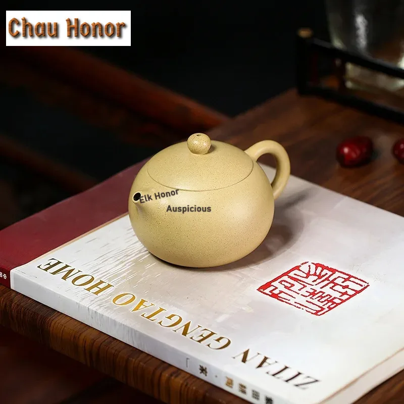 

220ml Yixing Traditional Purple Clay Teapots Beauty Kettle Famous Artists Handmade Xishi Tea Pot Raw Ore Green Mud Zisha Tea Set