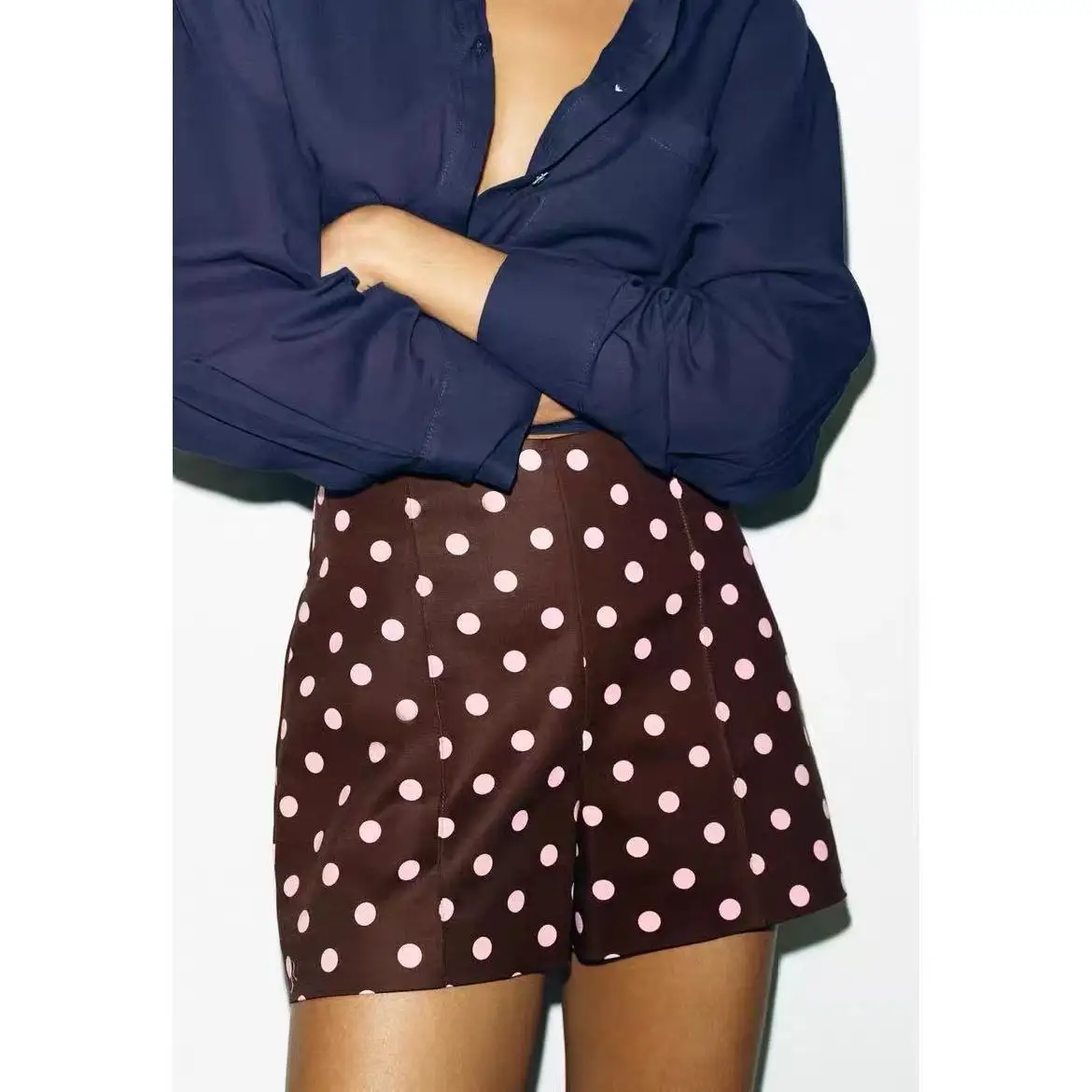 Fashionable Casual High Waist Polka Dot Bermuda Shorts Women's Straight Leg Pants Polyester Fiber Spring Season Ladies