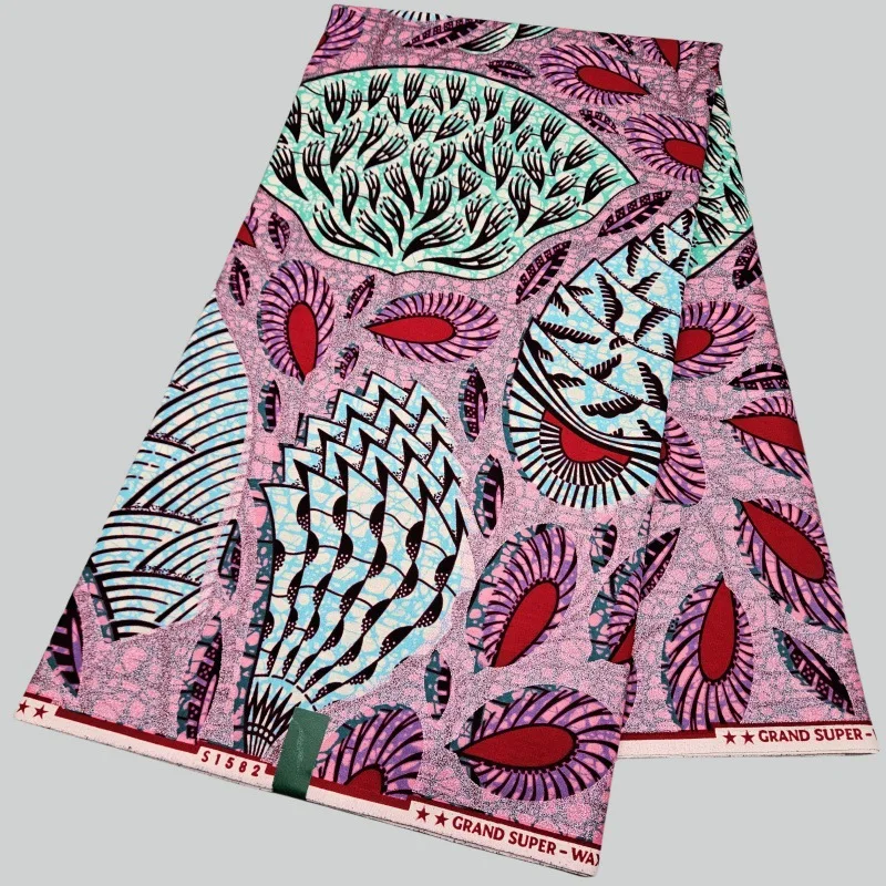 

6 ярдов длинная светло-голубая печатная розовая хлопковая африканская восковая ткань в стиле батик для шитья платья, дивана, занавеска, скатерть шириной 120 см, R2784