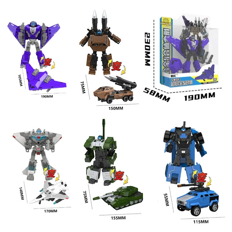 Conjunto combinador de brinquedos de deformação 5 em 1, escala pequena, anime, devastador, modelo de tanque, presente para adultos, meninos, carro robô transformável