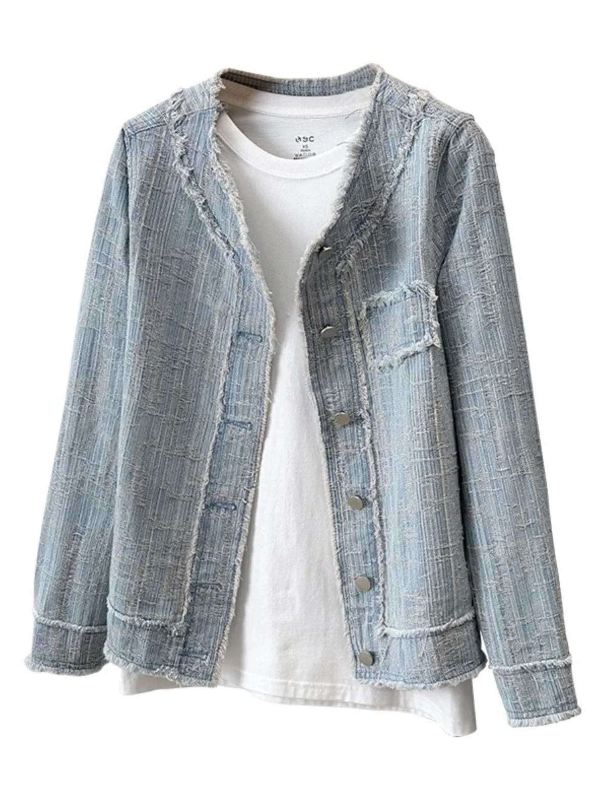 Abrigo de mezclilla con cuello levantado para mujer primavera otoño nueva versión coreana moda abrigo de manga larga Top suelto de un solo pecho