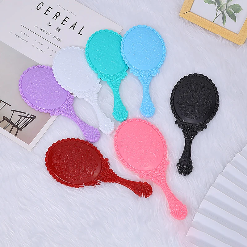 1PC Handle Cosmetic Compact Mirror For Women Vintage Carved Handheld Vanity Mirror SPA Salon Makeup Hand Mirror