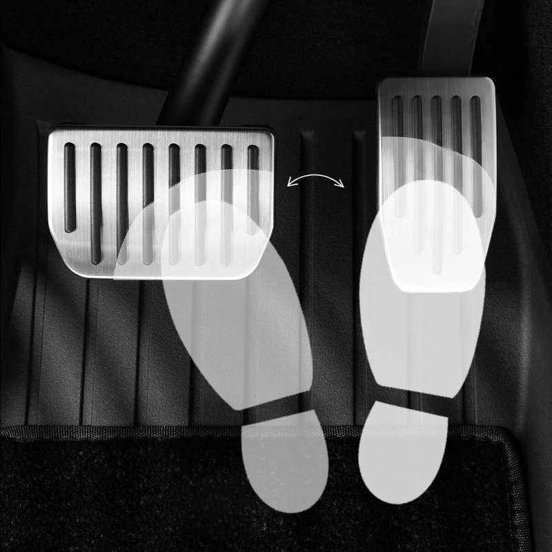 For Tesla Model 3/Y Stainless Steel Accelerator Brake Foot Pedal Cover Foot Rest Pad Non‑Slip Interior Modification Accessories