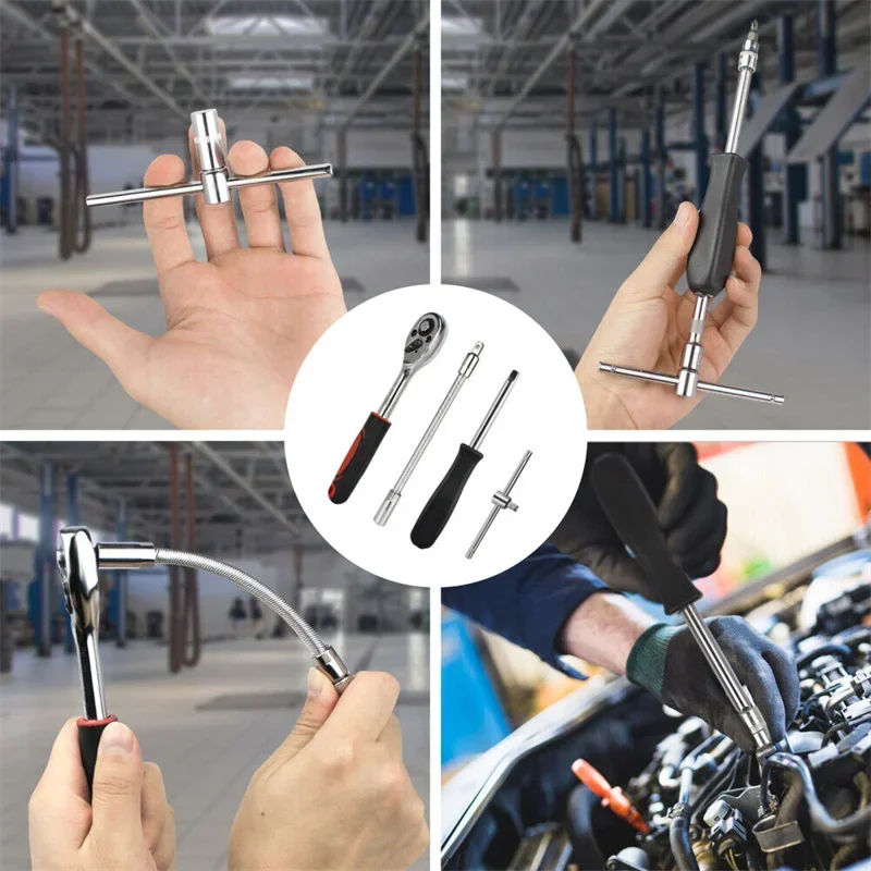 مجموعة ميكانيكي السيارة الصديقة للميزانية - 46 أداة متينة مع مفتاح عزم الدوران ومحولات المقبس