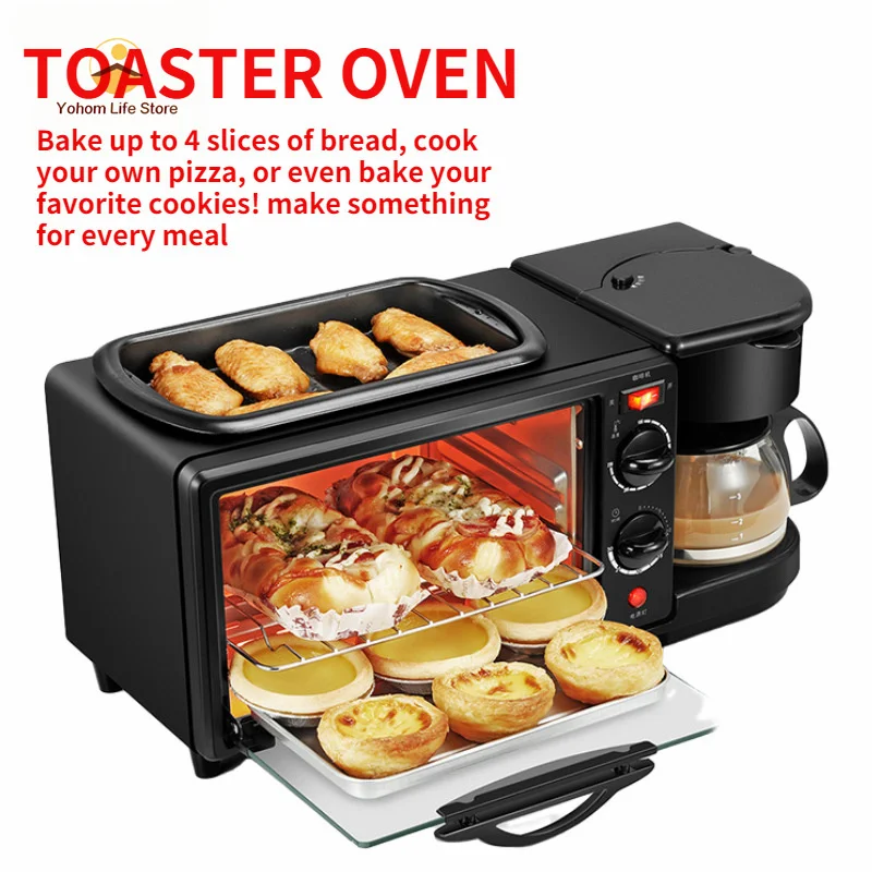 3 In 1 Breakfast Maker with Frying Pan 9L 12L Double Heating Element Oven Electric Grill Oven Coffee Barbecue Bread Machine