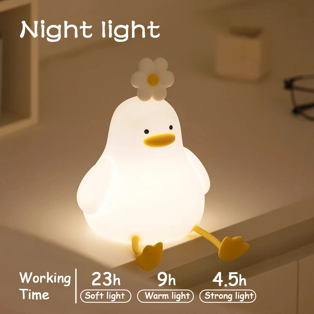 Silicone Duck Night Light Dimmable Nursery Sleeping Lamp USB Rechargeable Timing Bedside Touch Lamp for Kids Room Decor