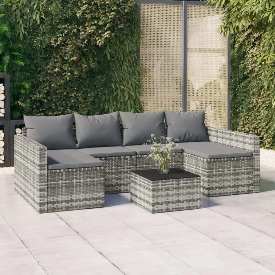 

2 Piece Patio Lounge Set with Cushions Gray Poly Rattan