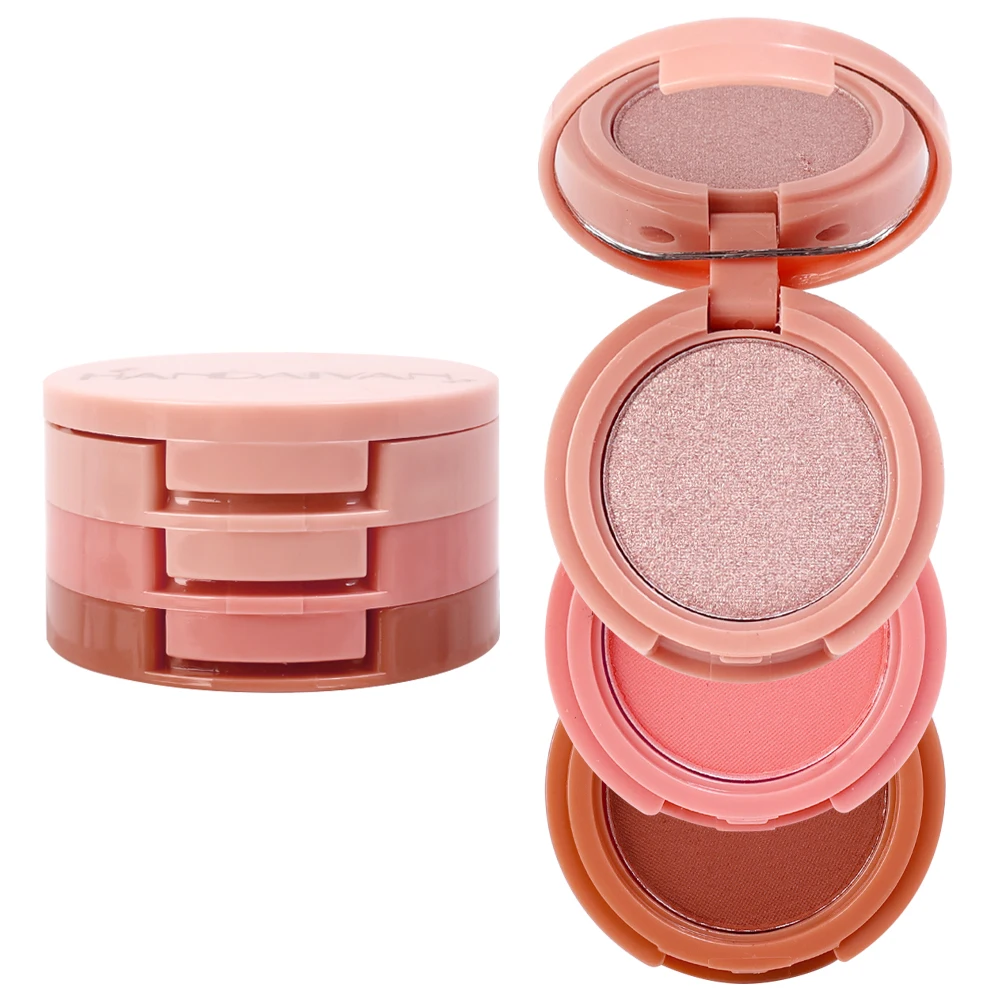 Multifunzione Blush Highlight Contour Powder 3In 1 Palette per il trucco del viso duraturo facile da indossare Glitter Rouge Contouring Highlighter