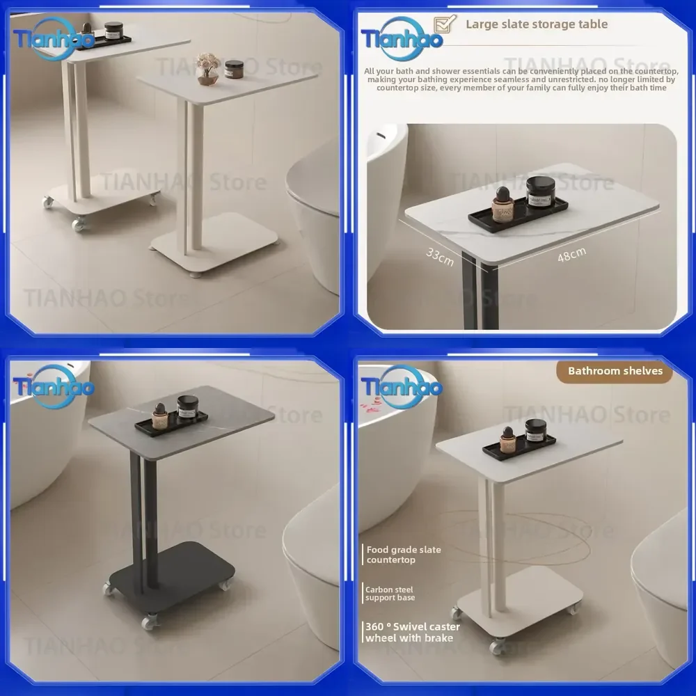 Cream Style Carbon Steel Table Multi Purpose Bathroom Storage Rack Floor Standing Organizer Movable Narrow Shelf for Toilet