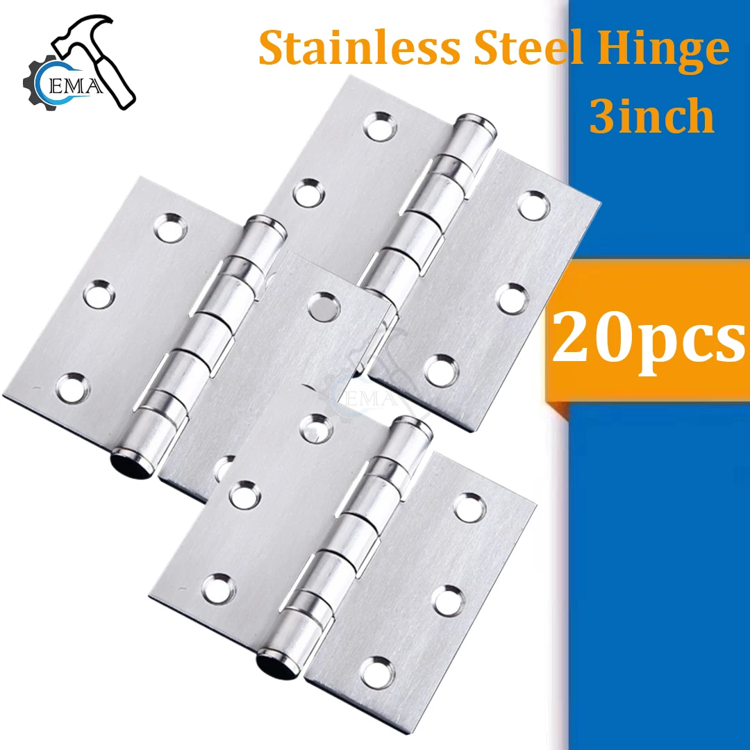 Bisagra de puerta de 3 pulgadas, bisagras planas de acero inoxidable, bisagras para ventana, gabinete, conector de puerta, estantería, caja de madera, muebles, 2/20 piezas
