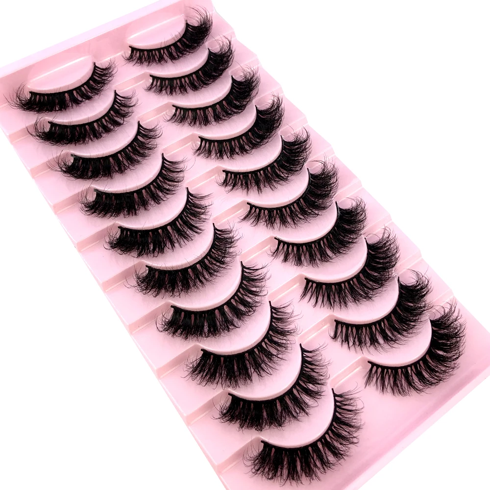 3D Mink Natural Cílios Postiços, Fluffy Soft Lashes, Mangá Cruz, Wispy Cílios Extensão, Maquiagem para Beleza, 10 Pares