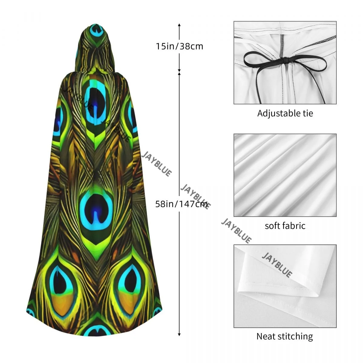 الكبار عباءة الرأس مقنعين الطاووس ريشة نمط القرون الوسطى زي الساحرة ويكا مصاص دماء قزم بوريم كرنفال حفلة #5