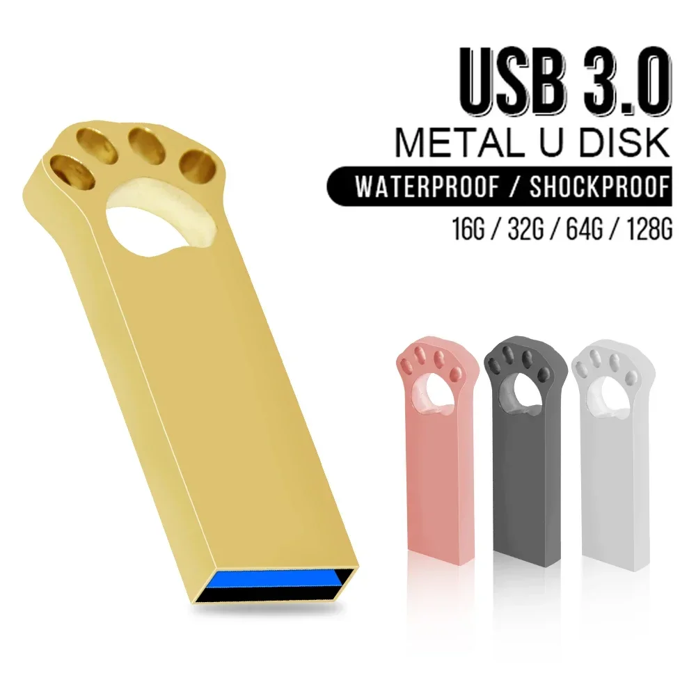 Clé USB 3.0 en forme de patte d'ours, support à mémoire de 64 Go, 128 Go, 32 Go, en métal, étanche, couleur noire, cadeau créatif