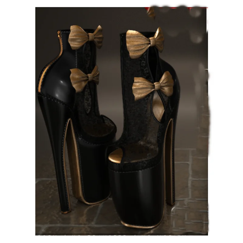 

Black Bow Knot Mesh Mid Calf Boots Peep Toe Thin High Heel Fashion Sexy Summer Big Size 2025 Woman Shoes Zapatillas Mujer