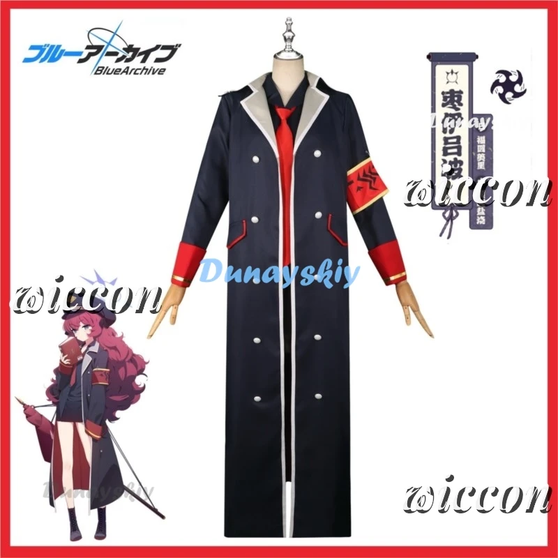 Anime Game Blue Archive Natsume Iroha Cosplay Costume Wig Black Red Military Uniform Long Coat Skirt Woman Sexy Carnival Suit