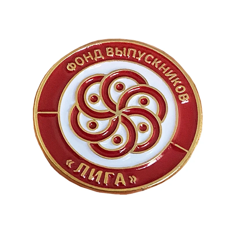 Red Circle Lapel Pin with Backing Card, Exquisite Decorative Pattern, Gold Metal, Soft Enamel, Zinc Alloy Badge, Wholesale