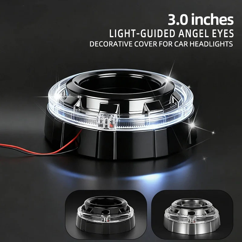 Suitable for 3.0-inch Fiber Optic Angel Eye Integrated Cover Modified Car LED Headlights with Bi-xenon Lens Decorative Cover