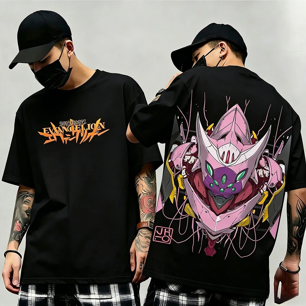 Nouveauté été 2026 : T-shirt à manches courtes imprimé motif Evangelion, style streetwear, style Y2K, adapté aux hommes et aux femmes