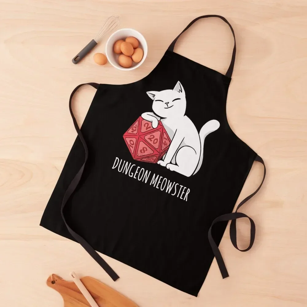 

Dungeon Meowster Funny DnD Tabletop Gamer Cat D20 Apron Household Items Useful For Women Kitchen Cooking Apron