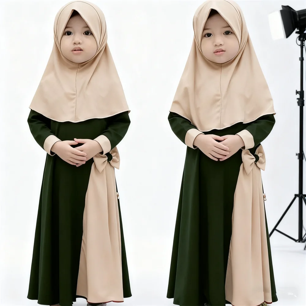 

Мусульманское детское молитвенное платье для девочек, комплект хиджаба, халат Абая, арабский Дубай, детский Рамадан, кафтан, платок, исламское платье для Ид, кафтан, одежда