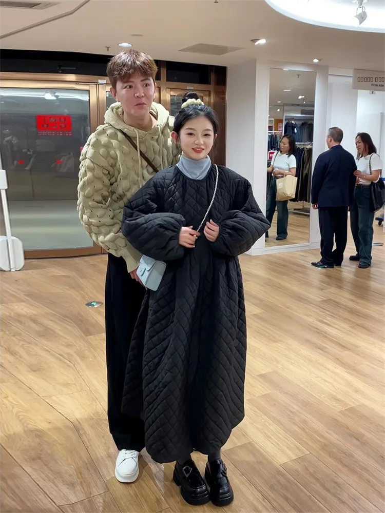 

Утепленное женское хлопковое пальто средней длины с ромбовидным узором, весеннее, модное, новое, в корейском стиле, свободного кроя, с длинными рукавами