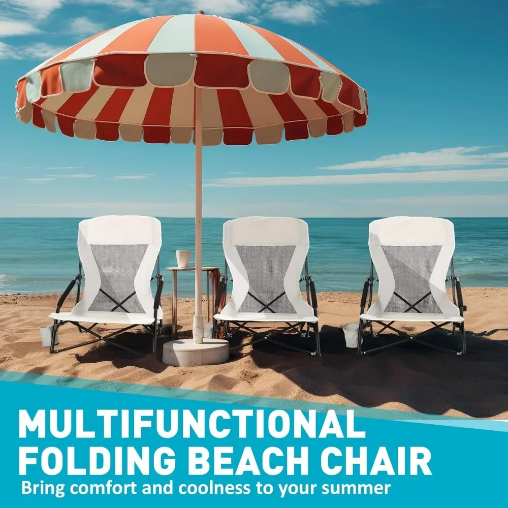 6-Pack Beach Chair, Portable Folding Beach Chair with Cup Holder & Tote Bag, Travel Beach Chair on Back, Compact Beachs Chair