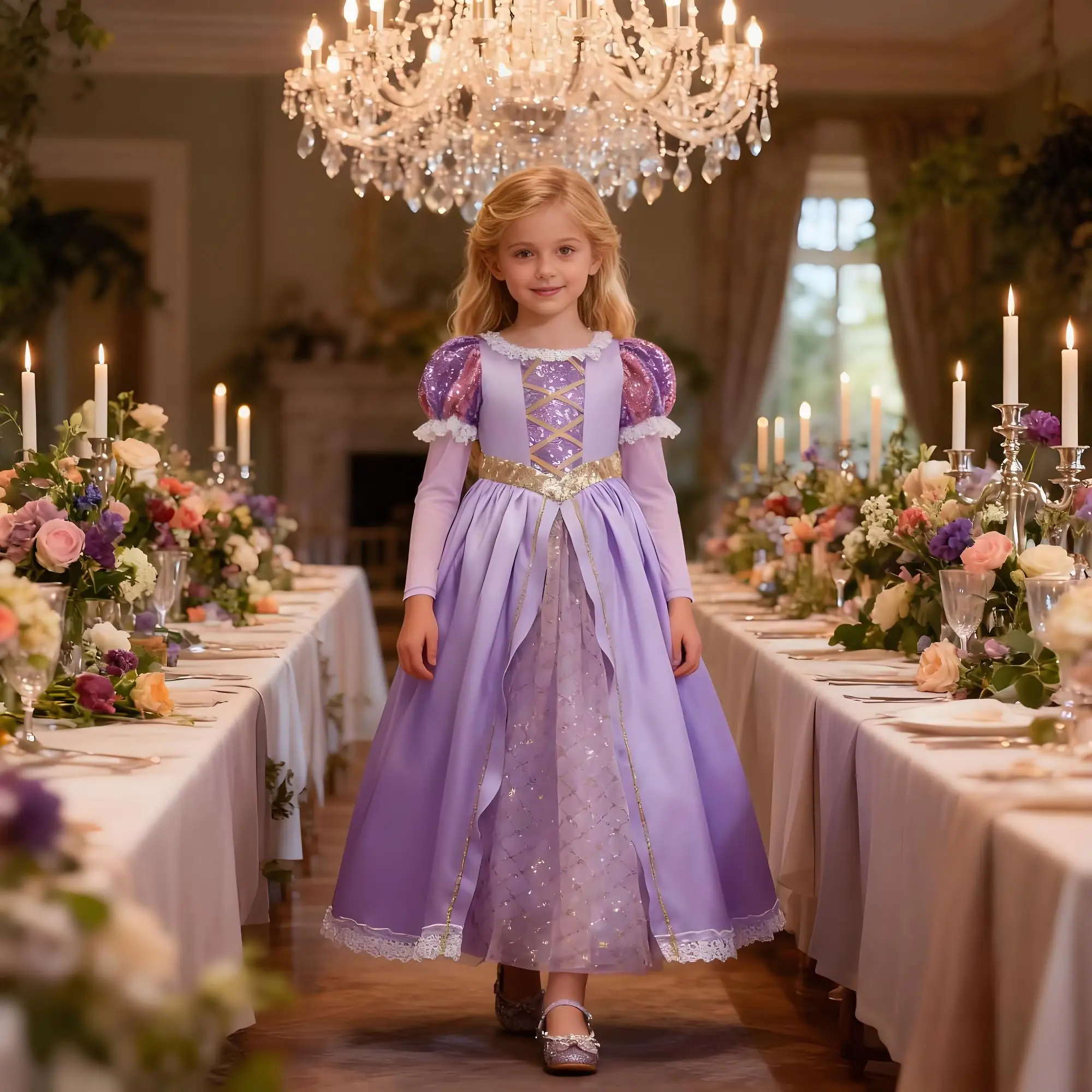 

Halloween Rapunzel Princess Dress for Girl Fancy Cosplay Tangled Purple Long Sleeves Costume Set Birthday Carnival Party Dresses