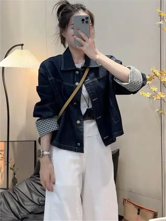 

Casual Loose Fit Short Denim Jacket Women's Patchwork Design Korean Style Slimming Casual Jacket Autumn New Arrival